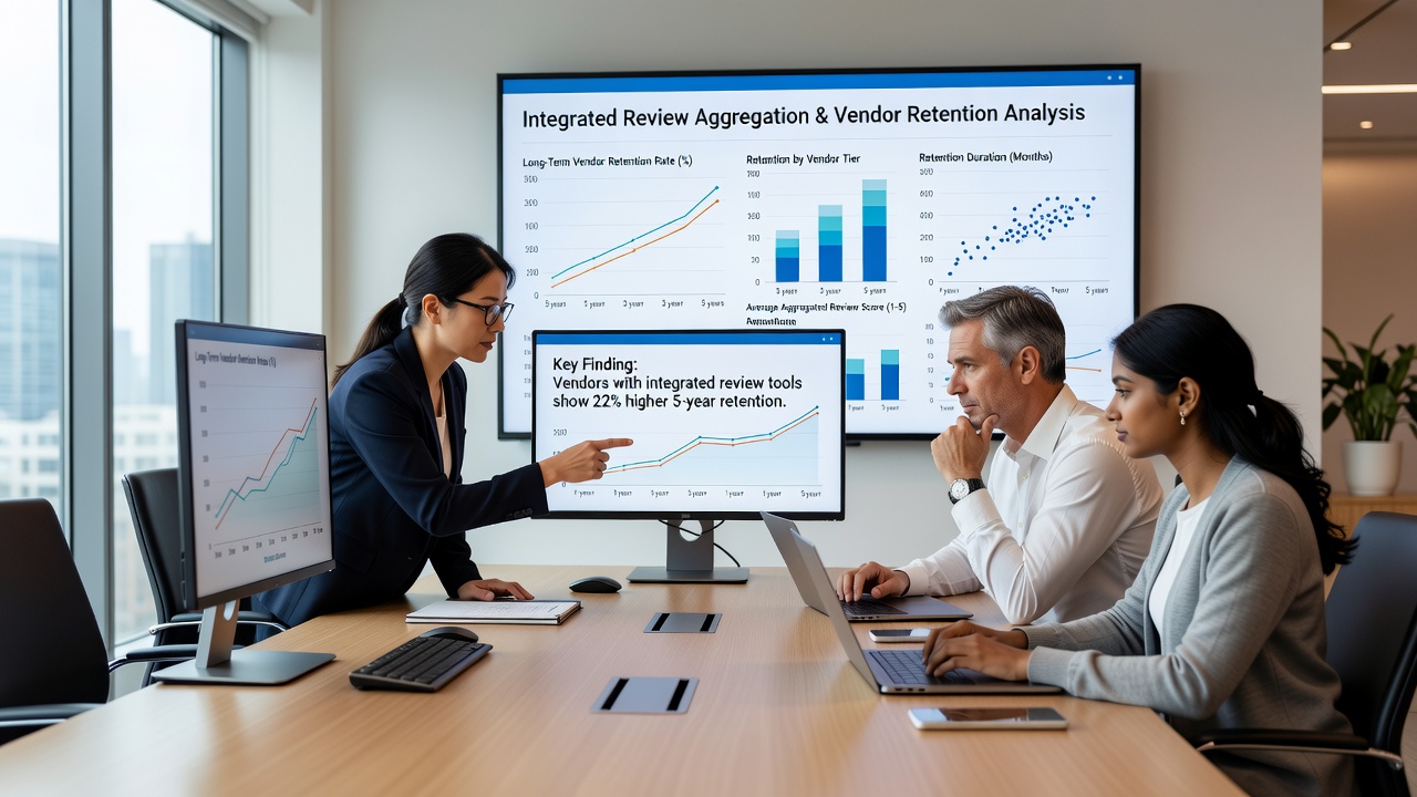 Vendor dashboard interface displaying aggregated customer reviews, retention trend graphs, and performance alerts in a niche marketplace environment