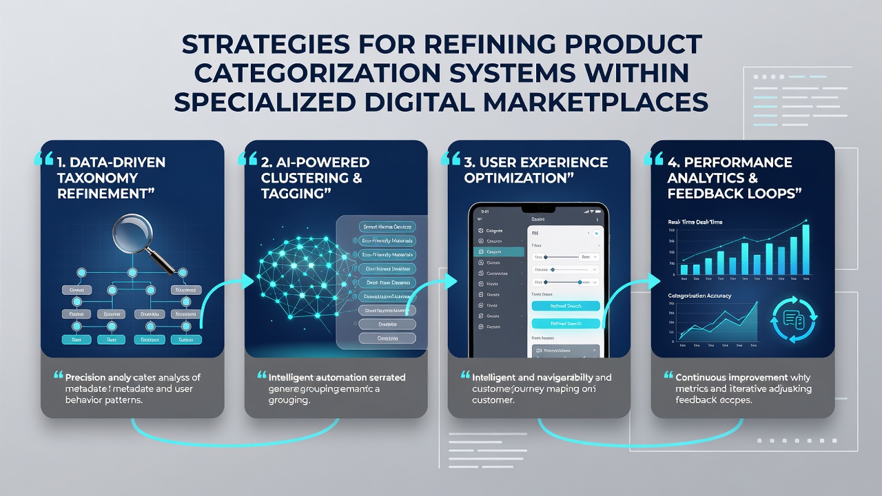 Detailed view of taxonomy refinement process including attribute mapping and validation steps in a specialized marketplace dashboard